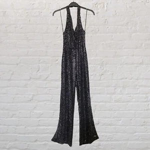 New Alice & Olivia Salem Crystal-Embellished Crepe Halterneck Jumpsuit Size 4 - Picture 1 of 7