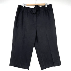 Talbots Black Irish Linen Wide Leg Cropped Dress Pants Trousers Size 16P Bow - Picture 1 of 10