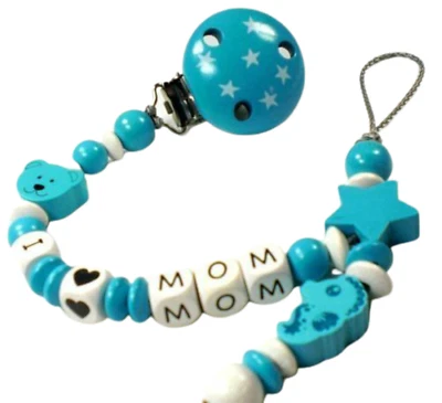 Schnullerkette mit Namen Seepferdchen Teddy Stern Baby - Bild 1 von 4