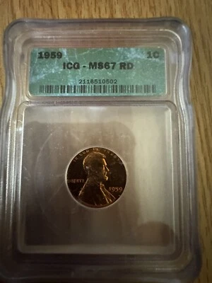 1959 Lincoln Memorial Cent ICG MS67 RD Shinny Red *Rare* - Image 1 of 4