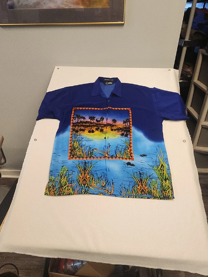 Adidas Button Up Hawaiian Shirt Mens Large XL Allover  Print Short Sleeve - Image 1 of 4