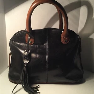 TIGNANELLO BLACK LEATHER DBL HANDLE SATCHEL NWOT W/TASSEL FOB - Picture 1 of 7