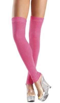 Hot Pink Leg Warmers Thigh High Ribbed Acrylic Knit Retro Costume 80s 711 - Image 1 of 2