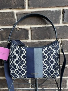NWT Kate Spade SPADE FLOWER Jacquard Stripe Sam Small Convert Shoulder Bag Blue - Picture 1 of 4