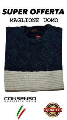 Maglione Uomo CONSENSO Misto Lana Girogola Pesante Fantasia PULLOVER INVERNALE - Immagine 1 di 3