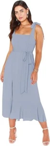 NAMIRATE Kleid XL, eckiger Ausschnitt Rüschen Sommer Hochzeit Party Brautjungfer, grau blau - Bild 1 von 4