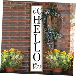 Oh Hello There Outdoor Welcome Sign For Front Porch Standing 45"X9" Wood White - Picture 1 of 7