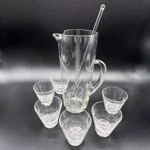 Set cocktail vintage MCM Martini brocca agitatore bicchieri motivo grano inciso - Foto 1 di 11