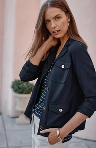 $139 J.Jill Wearever Button-Front Jacket | Navy Blue | XLT Tall - Picture 1 of 10