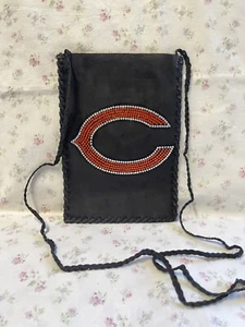Chicago Bears Football Team Suede Bedazzled Crossbody Bag - Picture 1 of 5