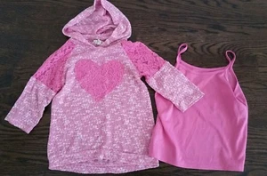 SPEECHLESS GIRLS HEATHER PINK LACE HOODED SWEATER & TANK HEART LONG SLEEVE M 6 7 - Picture 1 of 7