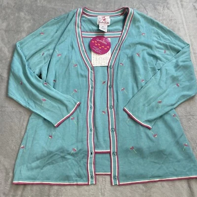 Quacker Factory Cardigan Tank Set XL NWT Silk Cotton Blue Flower Embroidery - Image 1 of 4