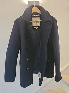 Superdry L Vintage Peacoat Coat Jacket Dark Navy Heavy Weight Wool - Bild 1 von 9