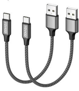 Samsung USB To type C Grey Cable 2 Pack 1ft/30CM Fast Charge Nylon Braided Cable - Picture 1 of 12