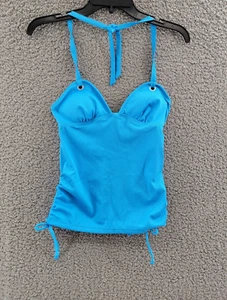 Salt + Cove Ribbed Shirred Halter Tankini Top Juniors' XS Cerulean Pullover - Picture 1 of 14