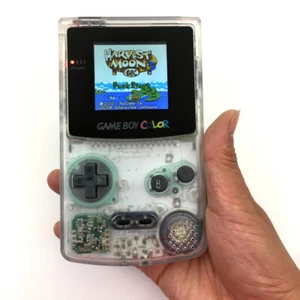 Clear White Retrofit Game Boy Color GBC Console w/ High Backlight LCD Screen - Picture 1 of 12