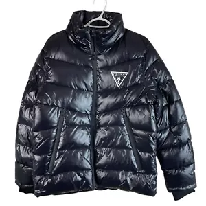 NEW GUESS Mens Midweight Quilted Puffer Jacket 2XL Black Full Zip $225 - Picture 1 of 6