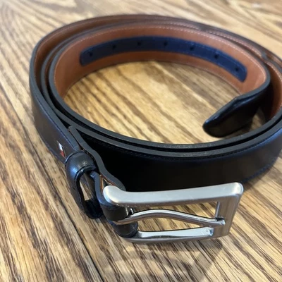 Tommy Hilfiger 男式皮带真皮黑色 50/52 — 第 1/4 张图片