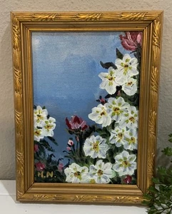 Pintura acrílica floral firmada Holly Nellis “My Calm” arte de pared con marco dorado - Imagen 1 de 12