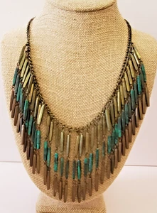 Messing Statement mehrsträngige Halskette goldfarben türkis verstellbar Tribal Boho - Bild 1 von 7