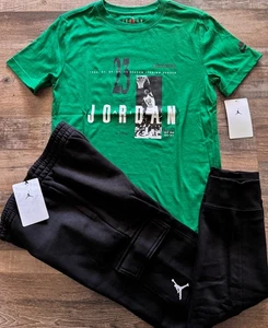 NWT Nike Air Jordan Boys YLG Black/Green/White Cargo Jogger Pants Set Large - Picture 1 of 4