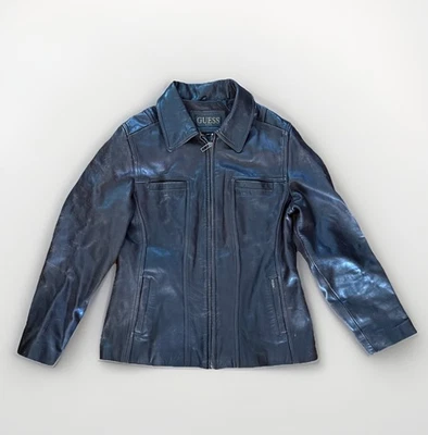  Chaqueta de cuero GUESS USA para mujer marrón oscuro con cremallera talla L Foto 1 de 4