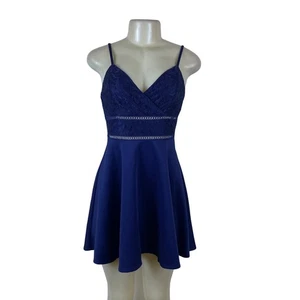 Blue Rain Navy Lace Overlay Fit & Flare Spaghetti Straps Women Dress Sz XS - New - Picture 1 of 9