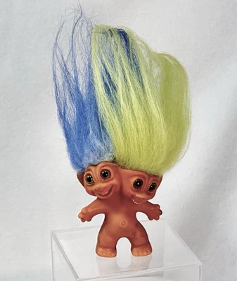 Винтажная кукла-тролль 1965 UNEEDA с двумя головами двойные голубые зеленые глаза голубые зеленые волосы - Изображение 1 из 4