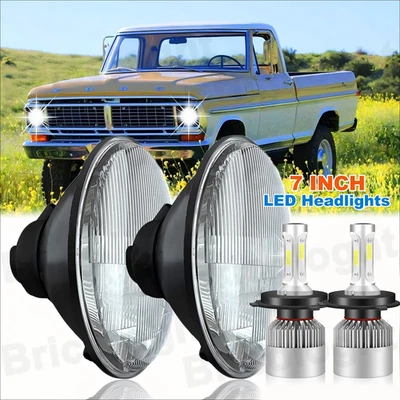 Faros LED redondos de 7 pulgadas de haz alto bajo con DRL para Ford F-100 F100 1969-1979 2 piezas Foto 1 de 4