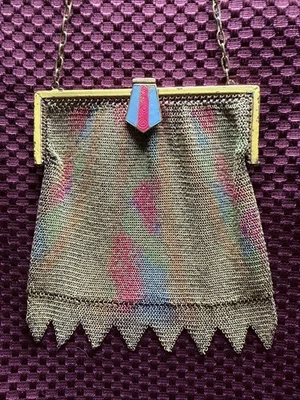 1920 年代 Paul Poiret 灵感艺术装饰 Flapper 网眼钱包 罕见 设计和扣 — 第 1/4 张图片