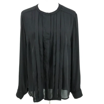 Blusa Elie Tahari Top Mujer XL Negra Chifón Plisada Abotonada Carrera Foto 1 de 4