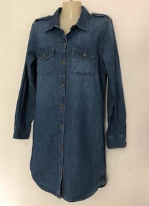 Venus Denim Shirt Dress Sz Medium Blue Jean Button Down Long Sleeve 100% Cotton - Picture 1 of 12