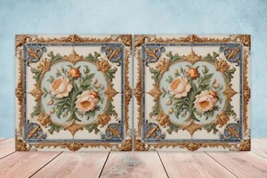 Azulejos de pared de cerámica victoriana - Juego de 2 azulejos de cerámica para salpicadero de cocina para baño - Imagen 1 de 3