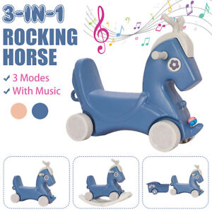 3 IN 1 Kids Rocking Horse Toddler Baby Horses Ride On Toy with Music