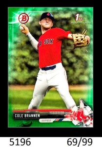 1-2017 BOWMAN DRAFT GREEN PARALLEL COLE BRANNEN RED SOX 69/99