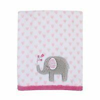 NWT Parents Choice Walmart Pink Grey White Hearts Elephant Plush Baby Blanket