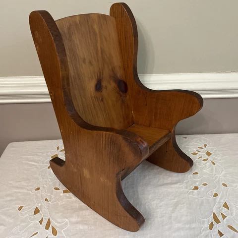 VTG Solid Wooden Handcrafted Rocking Chair Doll/Bear 15.25”Hx10.25”Lx9”W &4.25” Cover