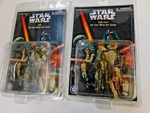 STAR WARS PAIR OF DIE CAST METAL KEY CHAINS, - BOBA FETT & YODA BY PLACO - NOC - Picture 1 of 11