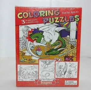 Rompecabezas para colorear DRAGONES Tres rompecabezas de 24 piezas para montar y colorear nuevos precintados - Imagen 1 de 5