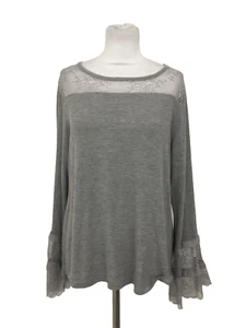 Quiz Women's Top Size M Grey Sheer Yoke Floral Lace Flared Sleeve NWOT F1 - Picture 1 of 13