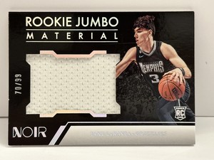 2022-23 Panini Noir Jake LaRavia Rookie Jumbo Material Patch #’d 70/99 Grizzlies