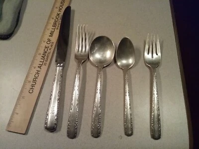 Cubiertos Gorham Camellia de plata de ley juego de 5 piezas monograma Foto 1 de 4