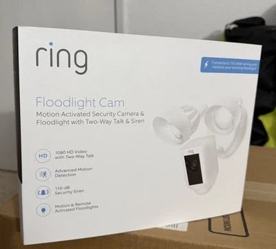 Ring Floodlight Cam White Motion Security Camera 1080pHD Two-Way Talk Siren Kit - Image 1 of 4