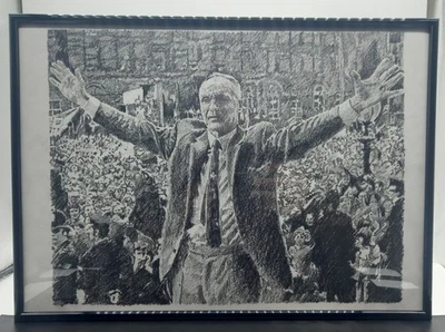 Rare Vintage Original BILL SHANKLY Liverpool FC Charcoal Art Drawing Mounted - image 1 of 3
