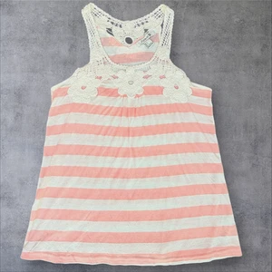 Camiseta sin mangas Forever 21 Y2K rosa crema rayas corredor espalda flores ganchillo festival S - Imagen 1 de 6