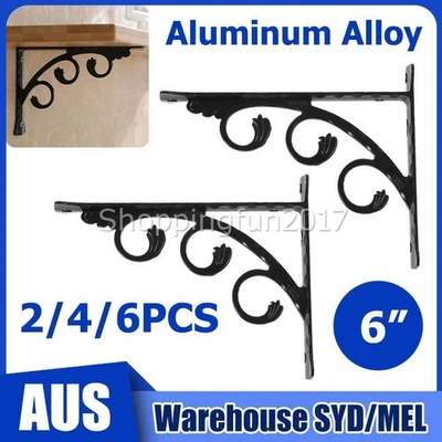 2/4/6 Pack 6 Inch Decorative Shelf Brackets, Heavy Duty Wall Mounted, Black AU - image 1 of 4