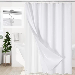 3 in 1 Shower Curtain Set, White Waffle Shower Curtain and PEVA Liner Set wit... - Picture 1 of 7