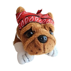 Plushland Bulldog Peluche Peluche 6" Marrone e Bianco con Bandana - Foto 1 di 7