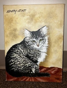 Siberian cat Oil painting 9x12 original Portrait cat art On Canvas “spotty-cat” - Picture 1 of 5