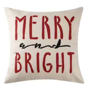 " Merry & Bright ” Linen Throw Decorative Pillow Square Case (No Pillow Insert) - Picture 1 of 9